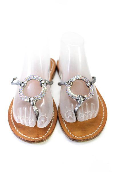 Safari Club Positano Women's T-Straps Embellish Slip-On Sandals Silver Size 10