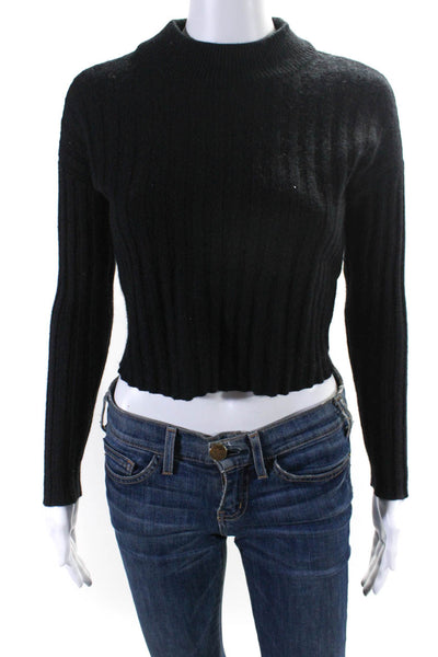 Madewell Womens Wool Long Sleeve Mock Neck Ribbed Knit Top Black Size XS