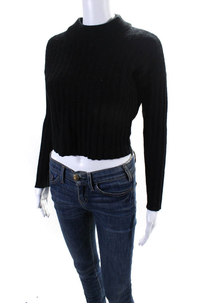 Madewell Womens Wool Long Sleeve Mock Neck Ribbed Knit Top Black Size XS