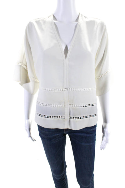 IRO Women's V-Neck Short Sleeves Boxy Dressy Blouse Cream Size 36