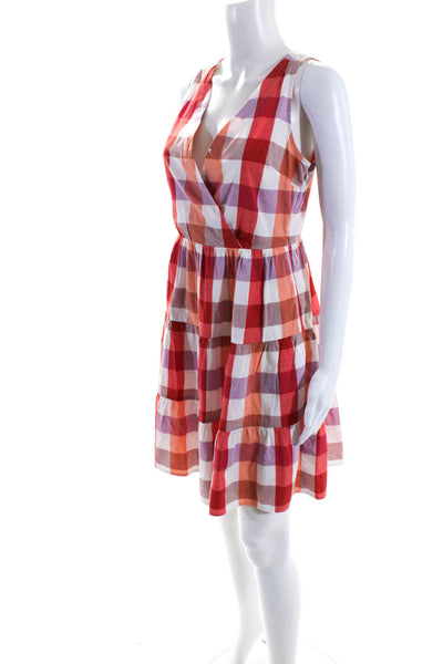 J Crew Women's V-Neck Sleeveless Tiered Tiered Multicolor Plaid Mini Dress Size