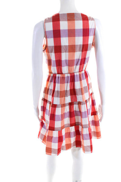J Crew Women's V-Neck Sleeveless Tiered Tiered Multicolor Plaid Mini Dress Size