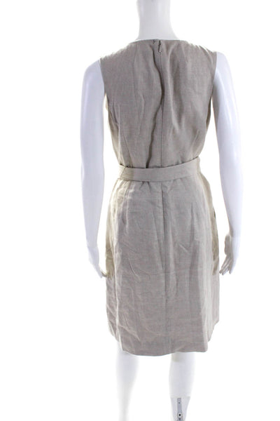 J Crew Womens Scoop Neck Sleeveless Double Breast Belted Mini Dress Beige Size 6