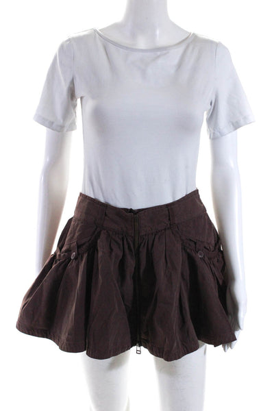 Anthropologie Womens Front Zip Gathered Mini Skort Brown Size S