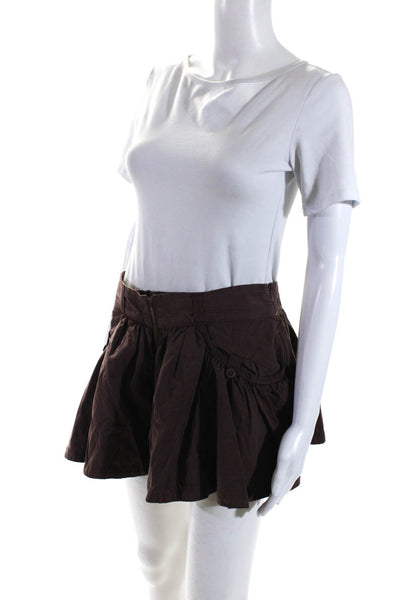 Anthropologie Womens Front Zip Gathered Mini Skort Brown Size S