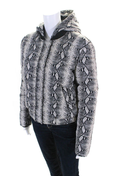 Generation Love Womens Snakeskin Print Puffer Jacket Beige Black Size Small