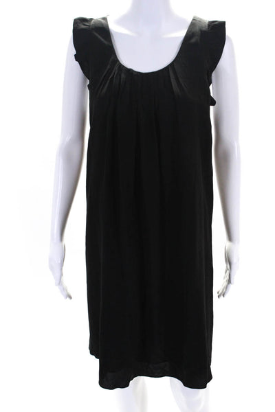 Comptoir Des Cotonniers Womens Black Silk Ruffle Sleeveless A-line Dress Size 44