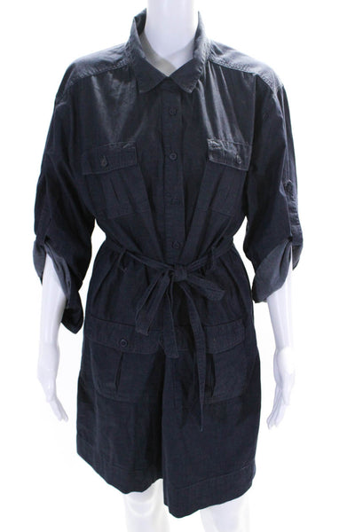 J Crew Womens Indigo Cotton Collar Belt Long Sleeve Shirt Dress Size XS