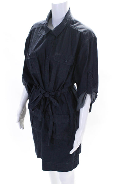 J Crew Womens Indigo Cotton Collar Belt Long Sleeve Shirt Dress Size XS