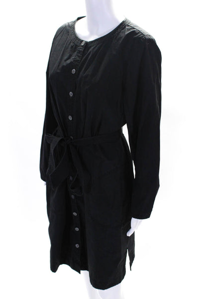 J Crew Womens Black Cotton Crew Neck Pockets Long Sleeve Shirt Dress Size XL