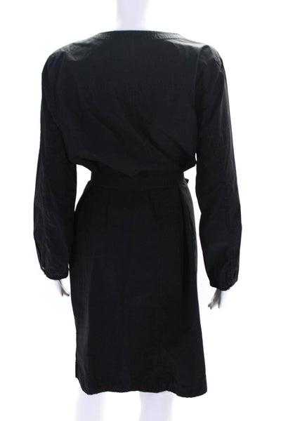 J Crew Womens Black Cotton Crew Neck Pockets Long Sleeve Shirt Dress Size XL