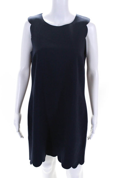 J Crew Womens Navy Scalloped Detail Crew Neck Sleeveless Shift Dress Size 12