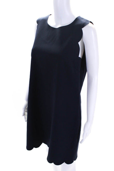 J Crew Womens Navy Scalloped Detail Crew Neck Sleeveless Shift Dress Size 12