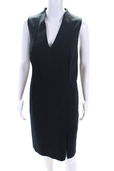 Akris Punto Womens Navy Cotton Blend V-Neck Belt Sleeveless Shift Dress Size 12