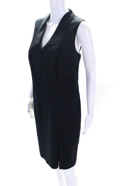 Akris Punto Womens Navy Cotton Blend V-Neck Belt Sleeveless Shift Dress Size 12