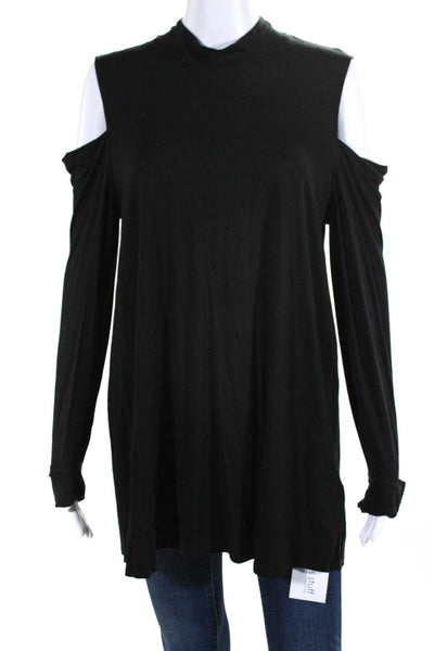 Three Dots Womens Mock Neck Cold Shoulder Long Sleeve Blouse Black Size XL