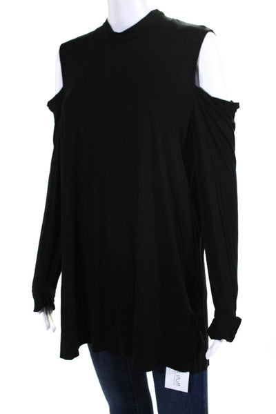 Three Dots Womens Mock Neck Cold Shoulder Long Sleeve Blouse Black Size XL