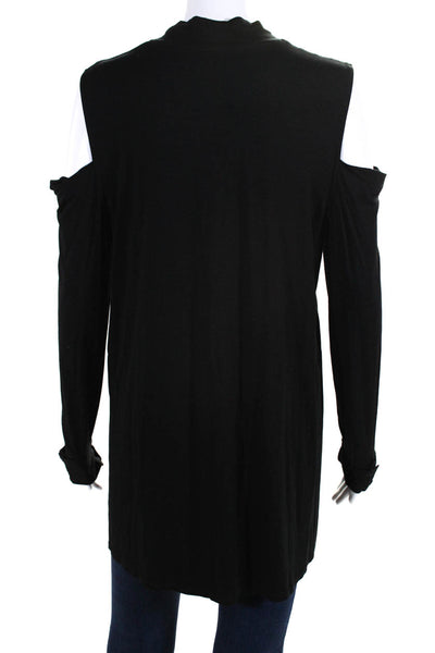 Three Dots Womens Mock Neck Cold Shoulder Long Sleeve Blouse Black Size XL