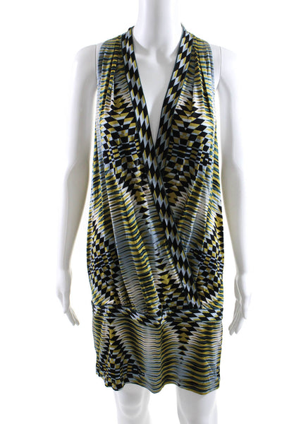 BCBGMAXAZRIA Womens Stretch Geometric Print Low Cut Mini Dress Green Size M