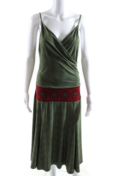 BCBGMAXAZRIA Womens Stretch Striped V-Neck Sleeveless Maxi Dress Green Size M