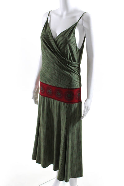 BCBGMAXAZRIA Womens Stretch Striped V-Neck Sleeveless Maxi Dress Green Size M