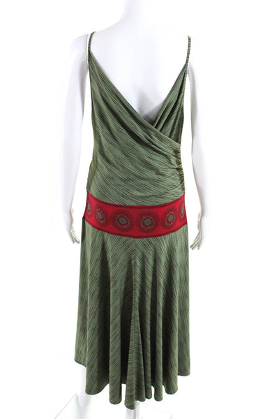 BCBGMAXAZRIA Womens Stretch Striped V-Neck Sleeveless Maxi Dress Green Size M