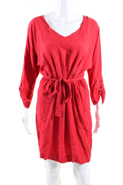 Splendid Womens Belted V-Neck Long Sleeve Pullover Mini Dress Red Size L