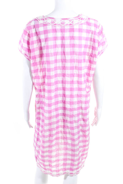 J. Mclaughlin Womens Gingham Plaid Short Sleeves Dress Pink White Size Medium