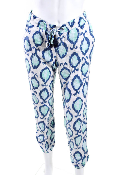 Lilly Pulitzer Womens Printed Drawstring Waist Pants White Blue Size Extra Small