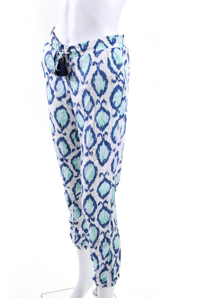 Lilly Pulitzer Womens Printed Drawstring Waist Pants White Blue Size Extra Small