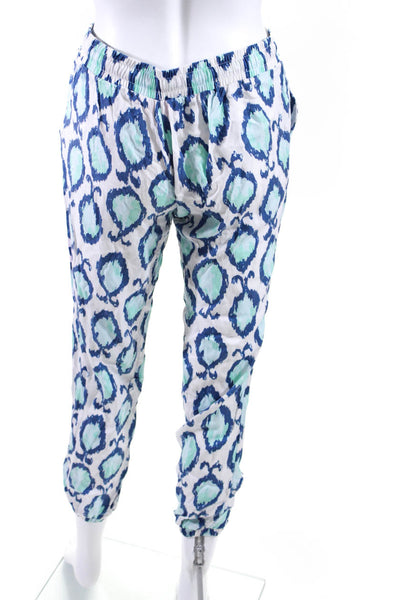 Lilly Pulitzer Womens Printed Drawstring Waist Pants White Blue Size Extra Small