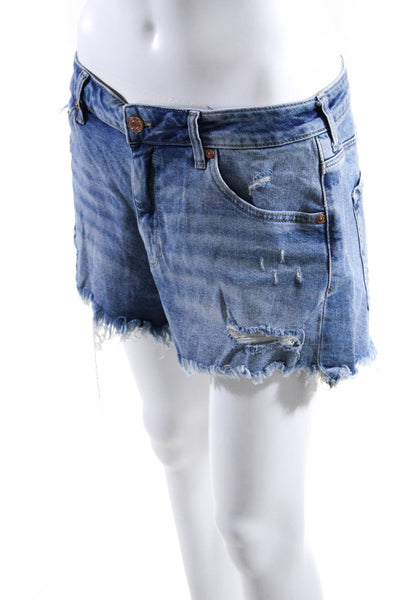 Mavi Jeans Womens Denim High Rise Cut Off Medium Wash Shorts Blue Cotton Size 30