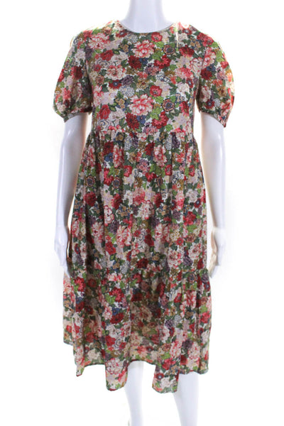 Casey Marks Women's Round Neck Short Sleeves Tiered Floral Midi Dress Size XS