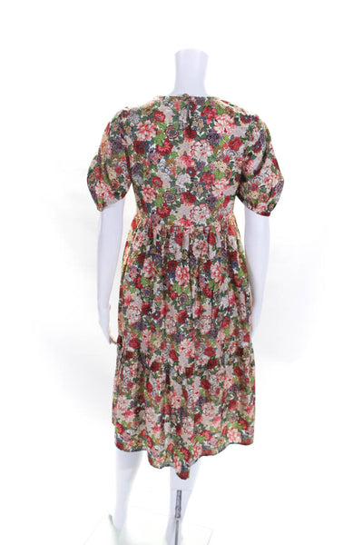 Casey Marks Women's Round Neck Short Sleeves Tiered Floral Midi Dress Size XS