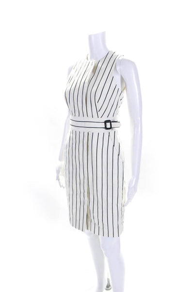 L.K. Bennett Women's Sleeveless Button Down Belt Mini Dress Stripe Size 4