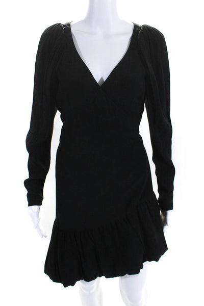 ROTATE Womens Solid Black V-Neck Long Sleeve Wrap Dress Size 34