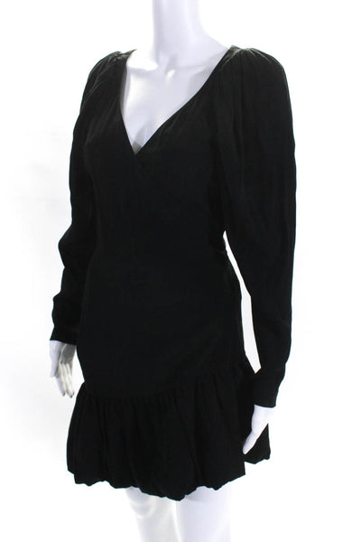 ROTATE Womens Solid Black V-Neck Long Sleeve Wrap Dress Size 34