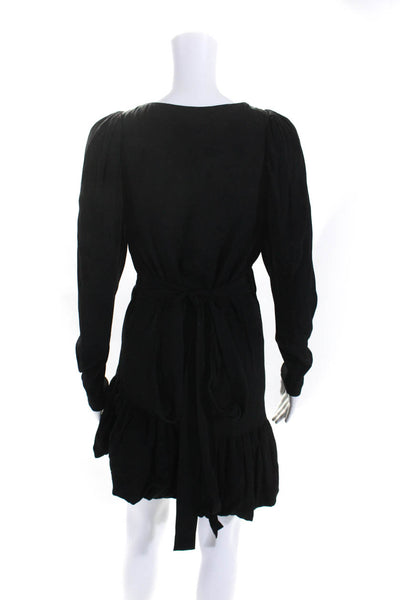 ROTATE Womens Solid Black V-Neck Long Sleeve Wrap Dress Size 34