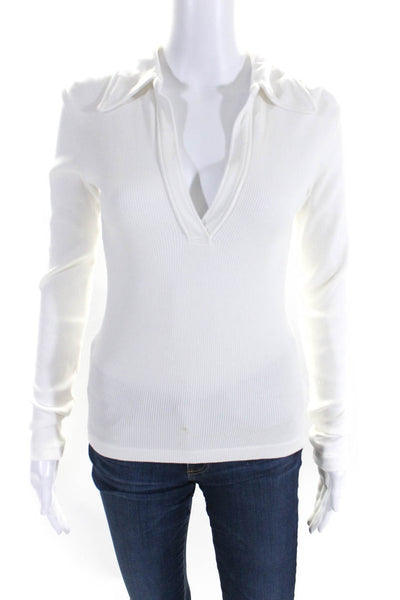 Citizens of Humanity Womens White Ribbed Collar Long Sleeve Blouse Top Size S