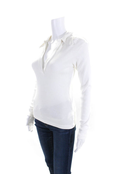 Citizens of Humanity Womens White Ribbed Collar Long Sleeve Blouse Top Size S