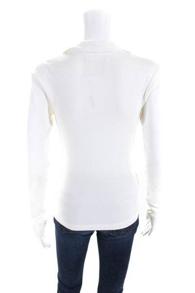 Citizens of Humanity Womens White Ribbed Collar Long Sleeve Blouse Top Size S