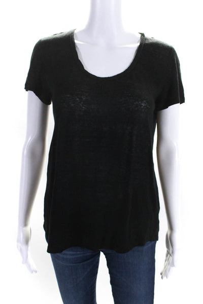 Brochu Walker Womens Linen Scoop Neck Short Sleeve T shirt Black Size S