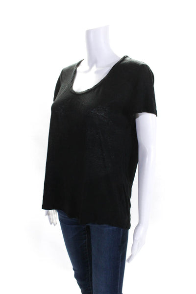 Brochu Walker Womens Linen Scoop Neck Short Sleeve T shirt Black Size S