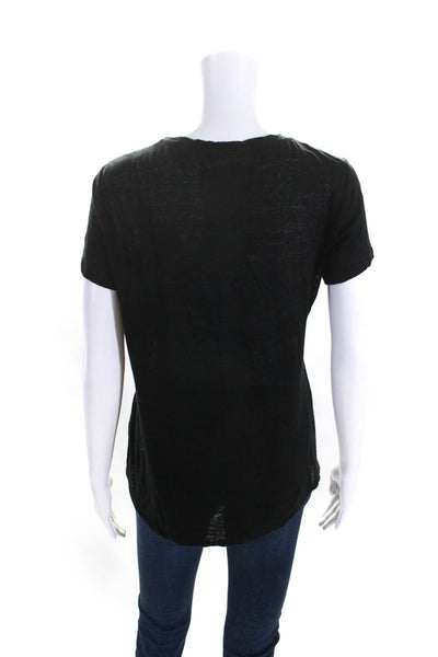 Brochu Walker Womens Linen Scoop Neck Short Sleeve T shirt Black Size S