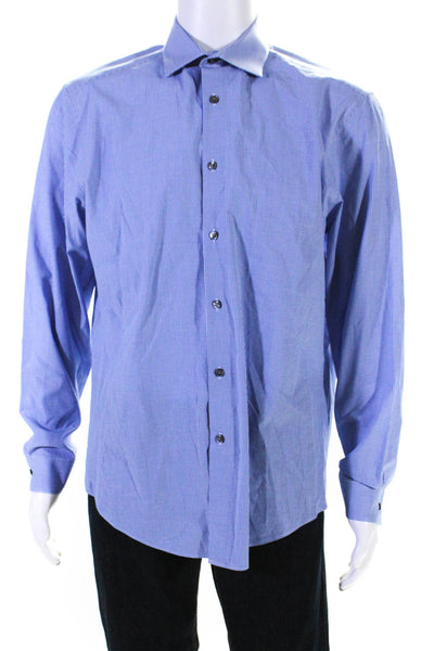 Calvin Klein Mens Blue Plaid Collar Long Sleeve Button Down Dress Shirt Size L