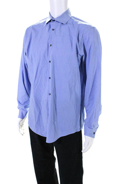 Calvin Klein Mens Blue Plaid Collar Long Sleeve Button Down Dress Shirt Size L