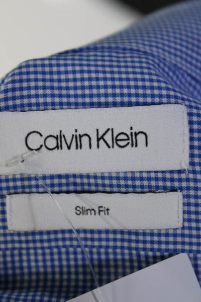 Calvin Klein Mens Blue Plaid Collar Long Sleeve Button Down Dress Shirt Size L