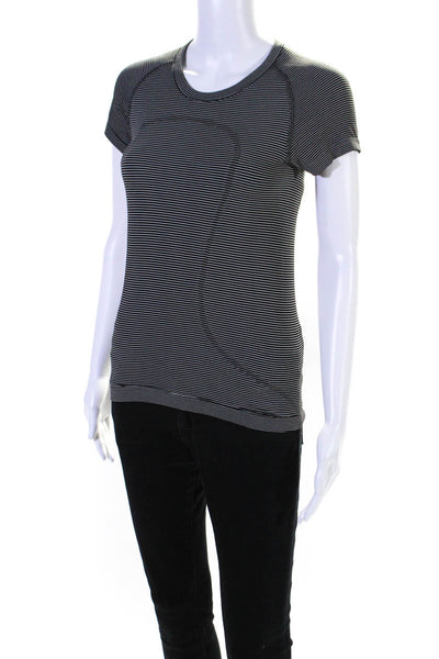 Lululemon Womens Striped Print Round Neck Short Sleeve Top Black Size S