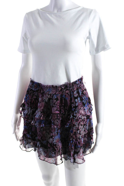 Love Shack Fancy Womens Floral Print Tiered Mini Skirt Pink Purple Size Medium