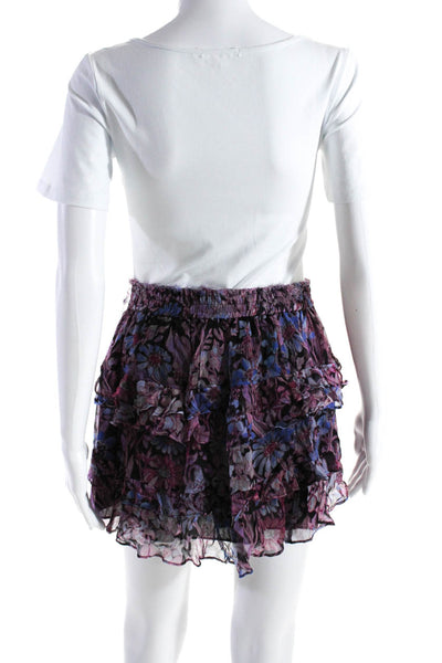 Love Shack Fancy Womens Floral Print Tiered Mini Skirt Pink Purple Size Medium